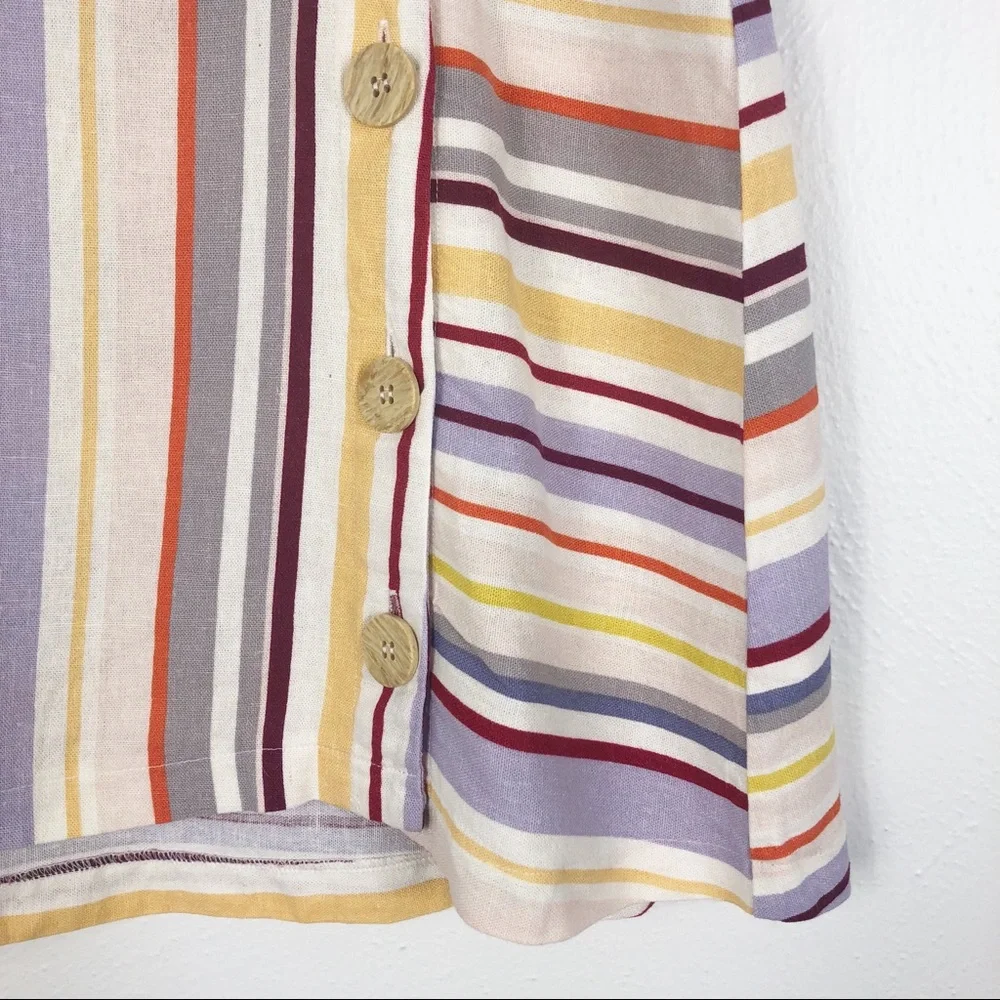 Lush Rainbow Striped Front Button Linen Micro Mini Skirt - Picture 4 of 8